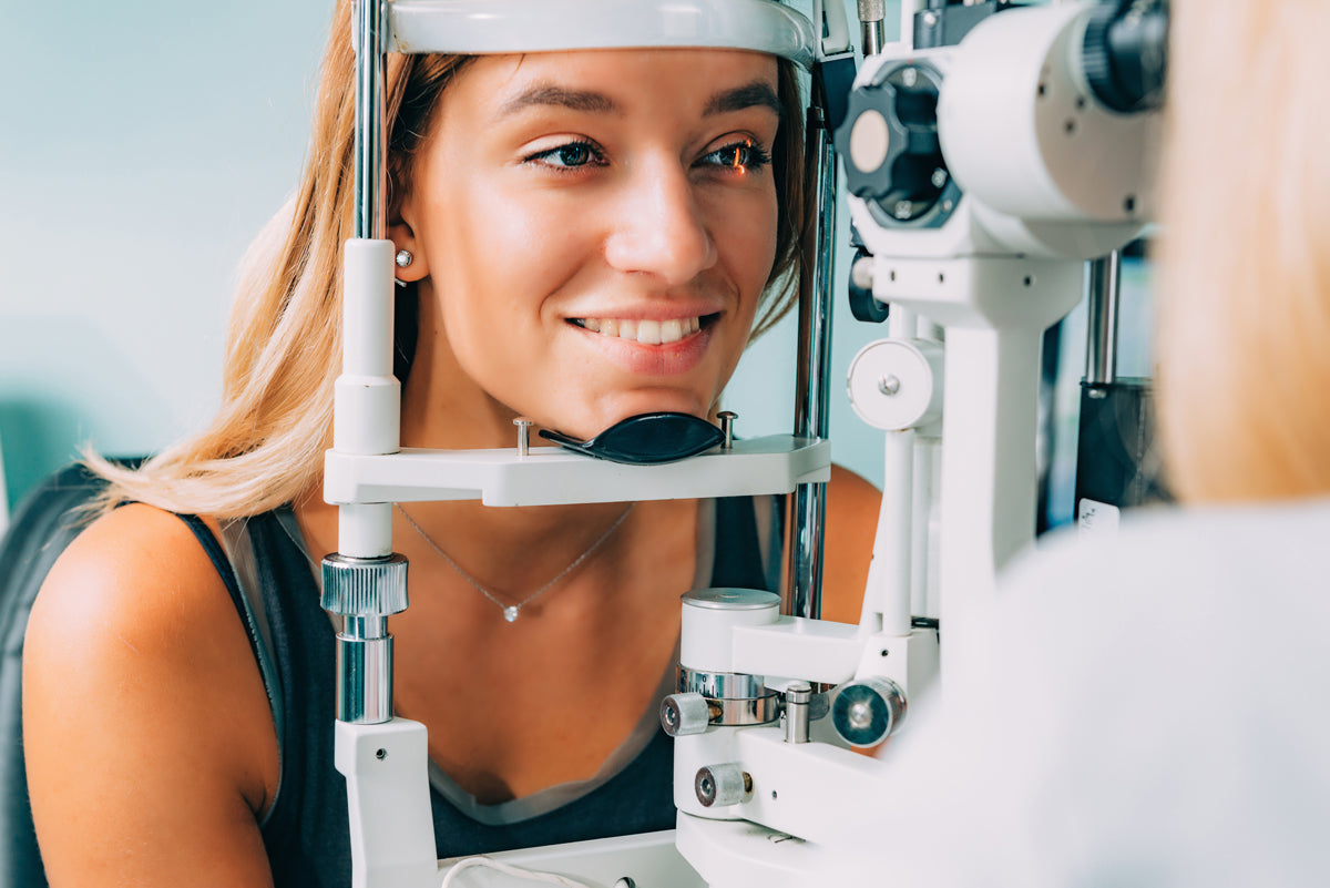 A woman having an eye exam