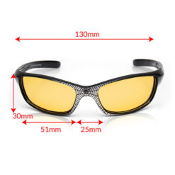 TrueDark Kids Superhero Daylights glasses front view with measurements