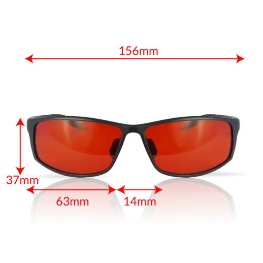 TrueDark Twilight Elite Glasses Front View with Measurements