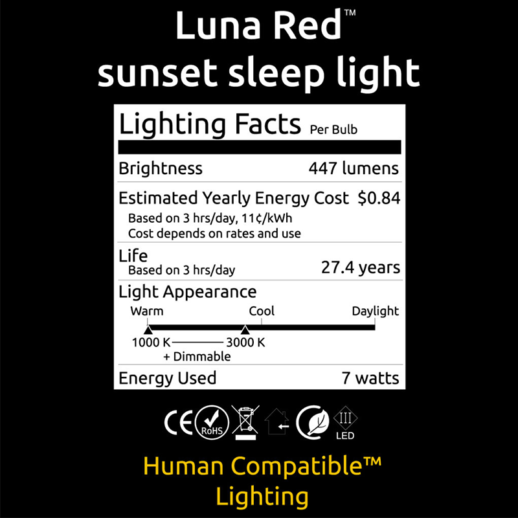 TrueLight Luna Red Sunset Light Bulb Label