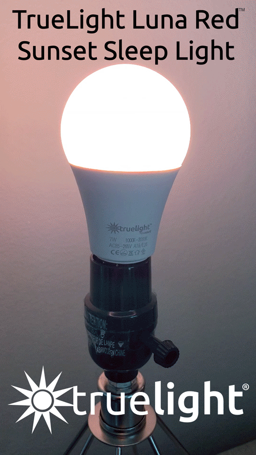 Gif showing off color scheme for the LunaRed Sunset Sleep Light bulb