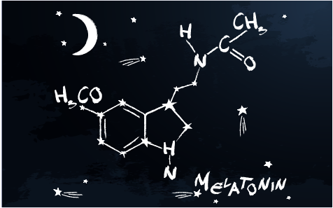 Chemical compound of melatonin on black background