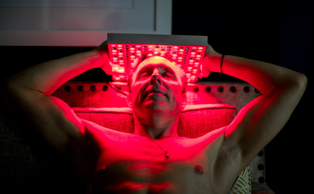 Dave Asprey Using TrueLight Energy Square Red Light Therapy Device