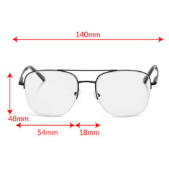 TrueDark Prescription Aviator Glasses Clear Lens Front View with Measurements