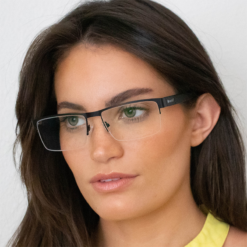 Woman Wearing TrueDark Prescription Half Rim Glasses With Clear Lens