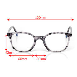 TrueDark Prescription Gray Tortoiseshell Pro Glasses Clear Lens Front View with Measurements