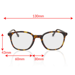 TrueDark Dark Tortoiseshell Pro Glasses Front View with Measurement