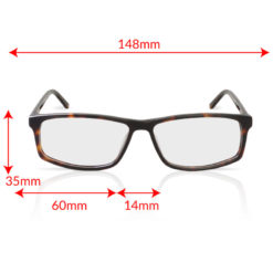 TrueDark Daylights Dark Tortoiseshell Vista Glasses Front View with Measurements