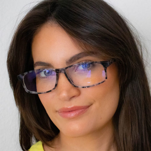 Woman Wearing TrueDark Daylights Grey Tortoiseshell Vista Glasses