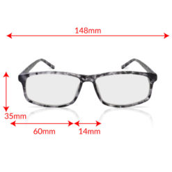 TrueDark Daylights Grey Tortoiseshell Vista Glasses Front View with Measurements