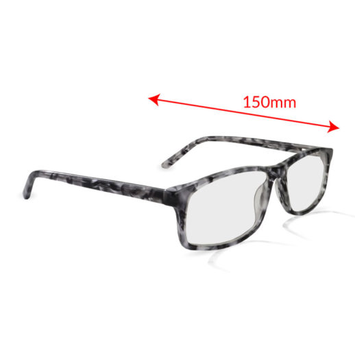 TrueDark Daylights Grey Tortoiseshell Vista Glasses Side View with Measurements