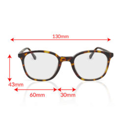 TrueDark Prescription Dark Tortoiseshell Pro Glasses with Front Measurements