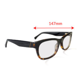 TrueDark Prescription Daylight Black + Dark Dawning tortoiseshell clear lensed glasses side view with measurement