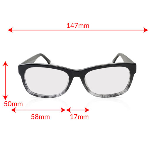 TrueDark Prescription Daylight Black + Grey Dawning tortoiseshell clear lenses glasses with measurements