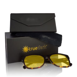 TrueDark Daylight Black + Dark Dawning tortoiseshell yellow lensed glasses with box and case