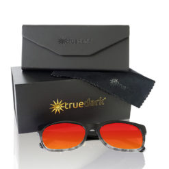 TrueDark Twilight Sunset Dawning Black + Grey tortoiseshell gradient lensed glasses with case and box