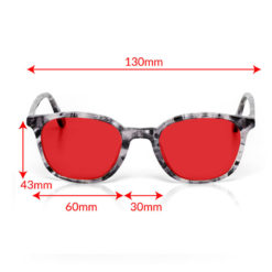TrueDark® Twilights Grey Tortoiseshell Pro glasses front view with measurements