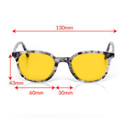 TrueDark® Daylights Amber Grey Tortoiseshell Pro glasses with front measurements