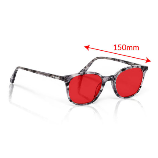 TrueDark® Twilights Grey Tortoiseshell Pro glasses side view with measurements