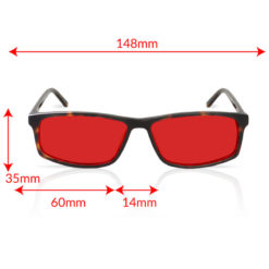 TrueDark® Twilights Dark Tortoiseshell Vista glasses front view with measurements
