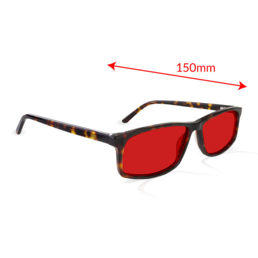 TrueDark® Twilights Dark Tortoiseshell Vista glasses side view with measurements