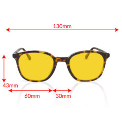 TrueDark® Daylights Amber Dark Tortoiseshell Pro glasses front view with measurements