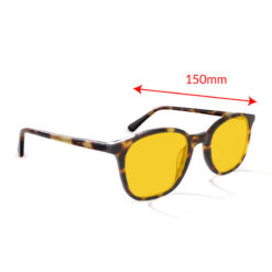 TrueDark® Daylights Amber Dark Tortoiseshell Pro glasses side view with measurements