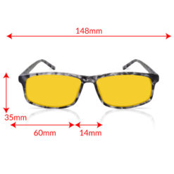 TrueDark® Daylights Amber Grey Tortoiseshell Vista Glasses front view with measurements