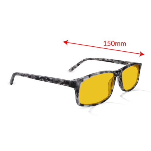 TrueDark® Daylights Amber Grey Tortoiseshell Vista Glasses side view with measurements